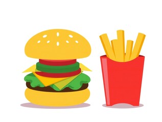 Classic american burger and fries fast food meal illustration