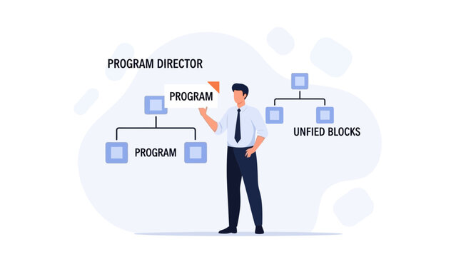 Program Director Man Holding Organization Chart Elements