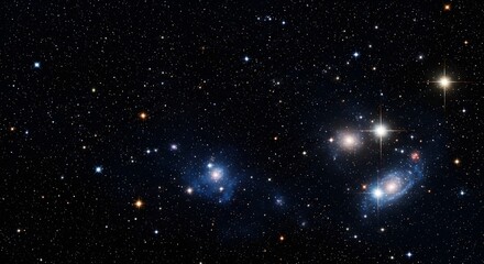 Obraz premium Vast dark blue cosmic space with sparkling stars and glowing nebulae perfect for science backgrounds