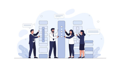 Teamwork building abstract business strategy and data visualization