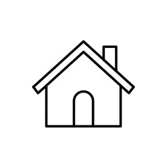 A simple line drawing of a house with a chimney and door