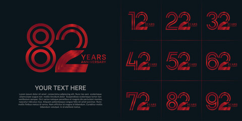 Anniversary set design with double line number. red color for celebration event