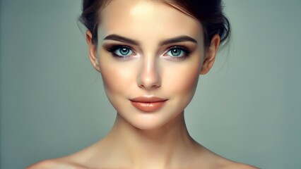 Fototapeta premium Beautiful Young Woman with Healthy, Clear Skin - Close Up Portrait 