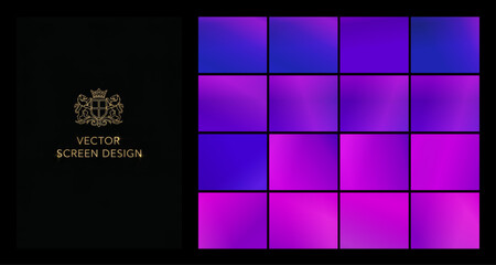 A striking matrix of smooth vector purple and red gradients combined with an ornate crest on a black background, suitable for eye-catching web headers, invitations, or high-quality digital branding. © Galina