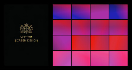 A striking matrix of smooth vector purple and red gradients combined with an ornate crest on a black background, suitable for eye-catching web headers, invitations, or high-quality digital branding. © Galina