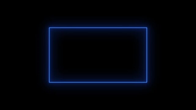 Blue neon rectangle glowing frame on black background with subtle light flicker animation