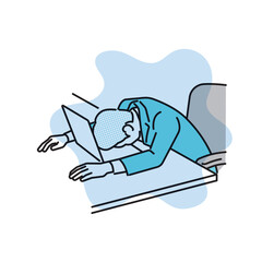 シンプル　イラスト　デスクに突っ伏して疲れるビジネスパーソンのイラスト　ビジネスシーン