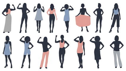 Fototapeta premium Diverse collection of female silhouettes showcasing empowerment, strength, and individuality in various confident poses