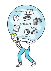 シンプル　イラスト　重圧を背負うビジネスパーソンの女性