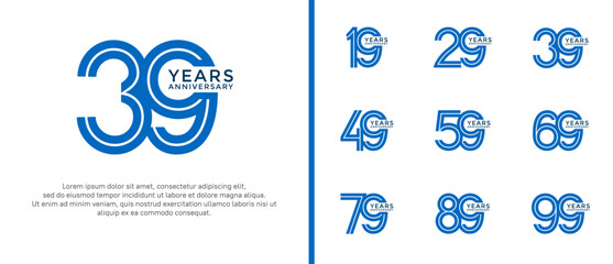 anniversary vector logo set, blue color can be use for celebration