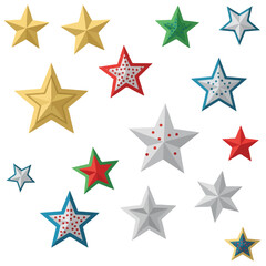 Obraz premium A collection of various colored stars of different shapes scattered around