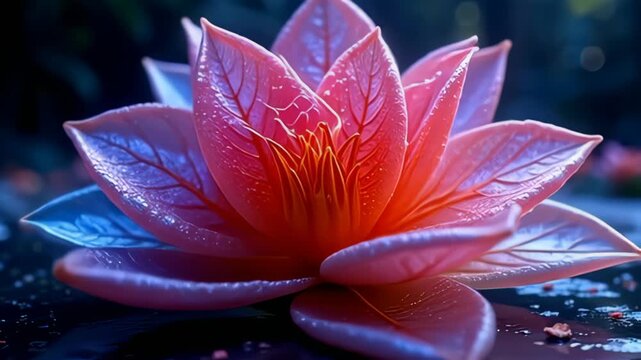 A digital landscape materializes as a radiant molecule expanding with slow chromatic bloom cycles unfurls like a flower in slow motion, its chromatic petals morphing through an elegant
