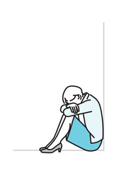 シンプル　イラスト　落ち込んで座り込むビジネスパーソンのイラスト　ビジネスシーン