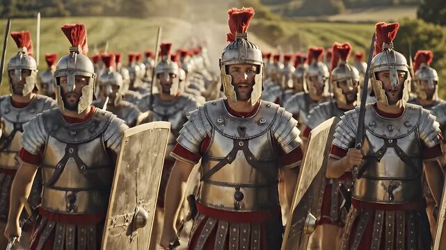 Roman legionaries marching in formation video.
