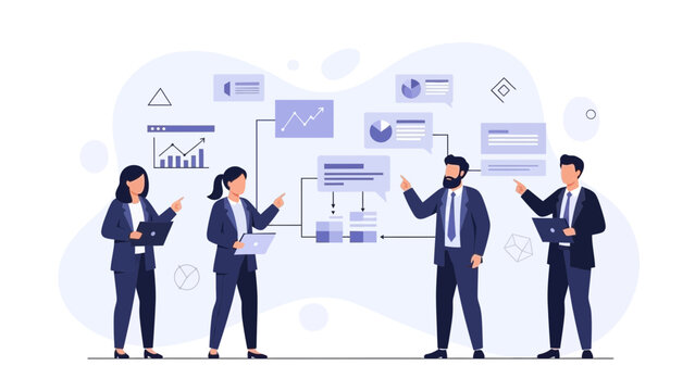 Business Team Discussing Strategy and Data Analytics with Flowchart