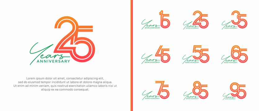 anniversary vector logo set, orange color with handwriting can be use for celebration