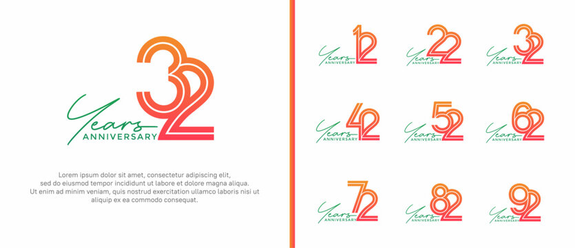 anniversary vector logo set, orange color with handwriting can be use for celebration