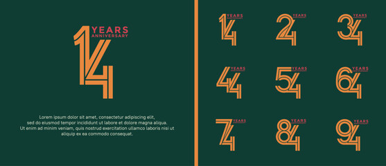 anniversary vector logo set, yellow and pink color can be use for celebration