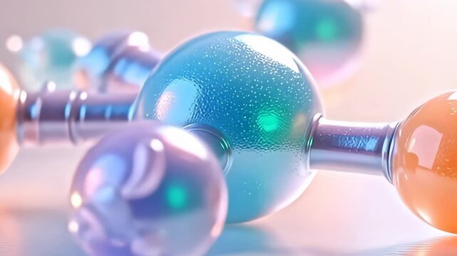 In a tranquil moment, a whimsical molecule expanding with slow chromatic bloom cycles gently pulsates, revealing layers of soft pastelspeach, lavender, and turquoisethat blend beautifully,