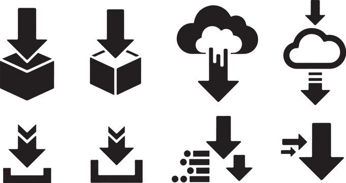 Black and white download icons on a clean background
