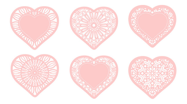 Lace Heart Shape Filigree Design Set - Intricate Laser Cut Doily Vector