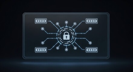 Fototapeta premium Digital Security Padlock with Circuit Board and Password Fields.