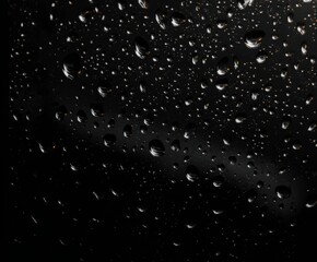 Fototapeta premium A dark textured background featuring numerous water droplets clinging to a glossy black surface high-quality