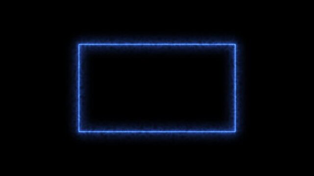 Blue neon electric rectangle border glowing with vibrant energy on dark black background