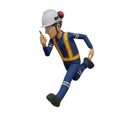 Isolate industrial operator is operating walkie-talkie on transparent background