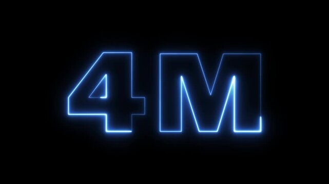 4 Million celebration, social media effect neon glow 4M text animation on black background. 