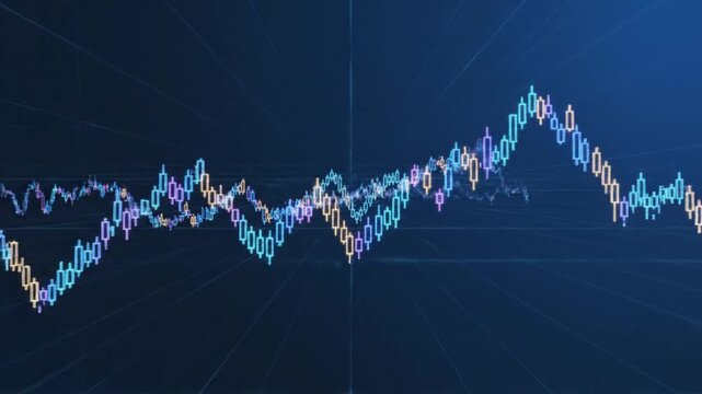 A colorful line graph with multicolored data points and lines on a dark blue background with a subtle grid pattern.