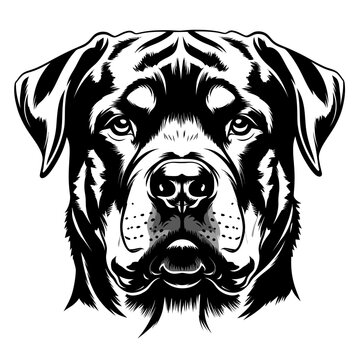 Rottweiler Dog Face Portrait Black and White Vector Illustration