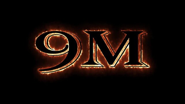 9 Million celebration, social media effect neon glow 9M text animation on black background. 