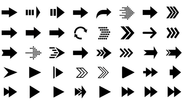 Collection of black and white arrows arranged in repeating patterns for graphic resources.