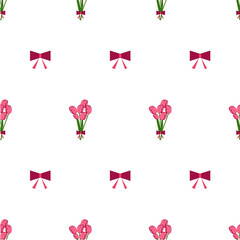 seamless pattern with pink tulips and ribbon