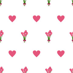 seamless pattern with pink tulips and love