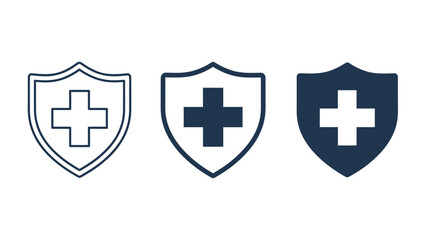 Fototapeta premium Set of Shield Badges featuring Medical Cross Symbols in Navy Blue for Logo Design and Branding.