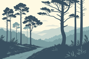 Pine Forest Pathway with Foggy Silhouettes © Chamok Chandra