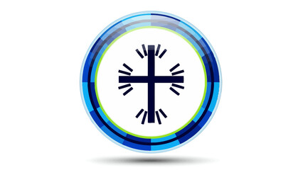 Obraz premium Circular blue and green emblem with radial cross motif inside a glossy badge design.