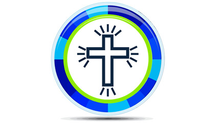 Obraz premium Circular Christian Cross Emblem with Decorative Blue and Green Ring.