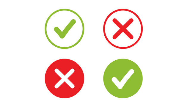 Set of four round icons with green checks and red crosses representing approval and disapproval.