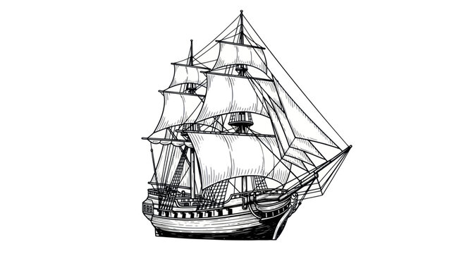 Vintage Sailing Ship Illustration | Old Tall Ship Nautical Art