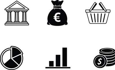 Fototapeta premium Black and white business and finance icons on white background