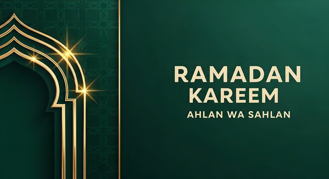Ramadan Kareem Greeting Card with Golden Arch.