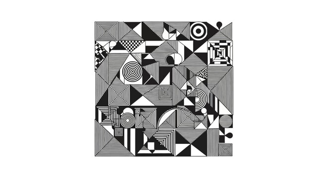 Abstract Black and White Geometric Pattern with Optical Art Elements