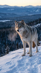 Naklejka premium Cinematic Portrait of a Wild Gray Wolf in the Forest