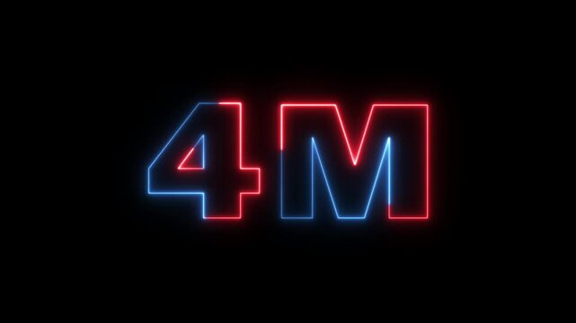 4 Million celebration, social media effect neon glow 4M text animation on black background. 