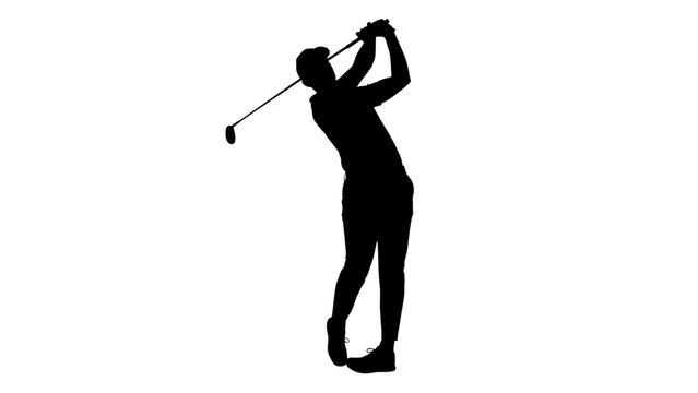 Golfer in action swinging golf club silhouette vector illustration