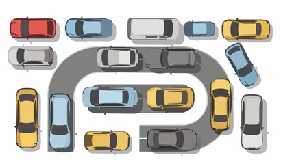 Top-down city traffic cars vector set with modern urban vehicles and isolated white background