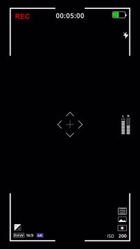 Digital video recording screen overlay with timer on black alpha channel, vertical 4K format.